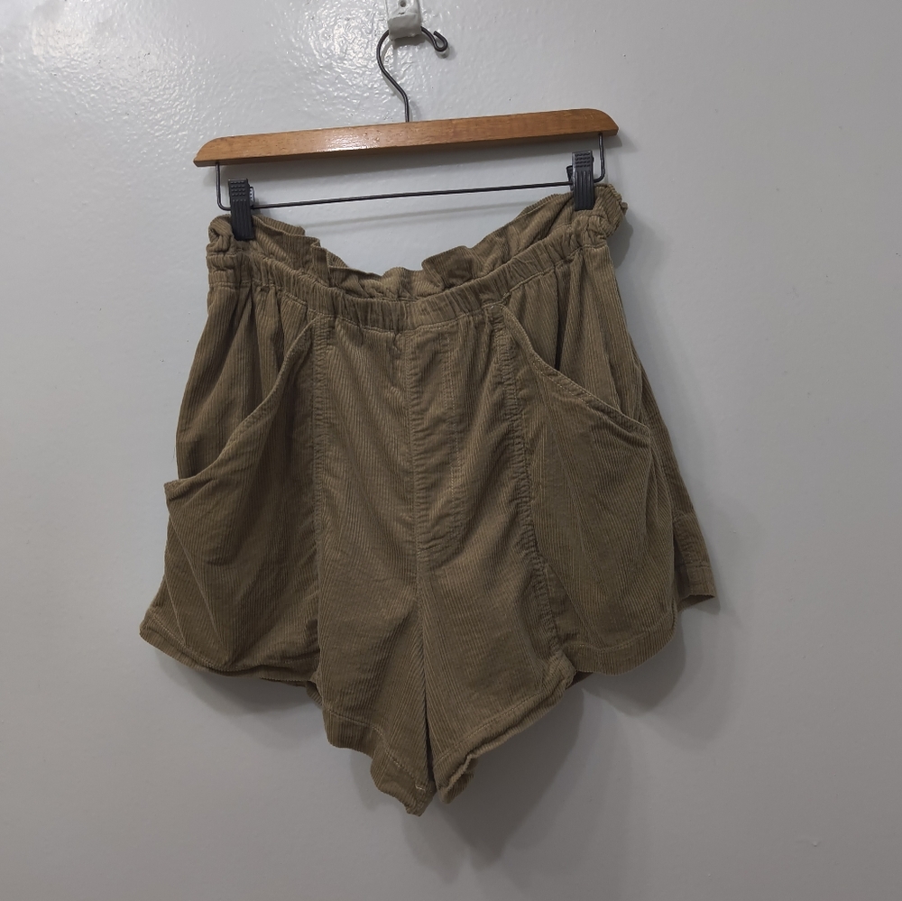 Free People Paper Bag Waist Corduroy Shorts Brown Medium Streetwear, Minimalist